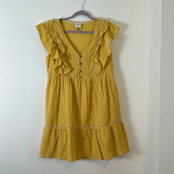 H&M Dresses & Skirts - Knox Rose Yellow Gold Prairie Mini Dress Ruffle Sleeveless M